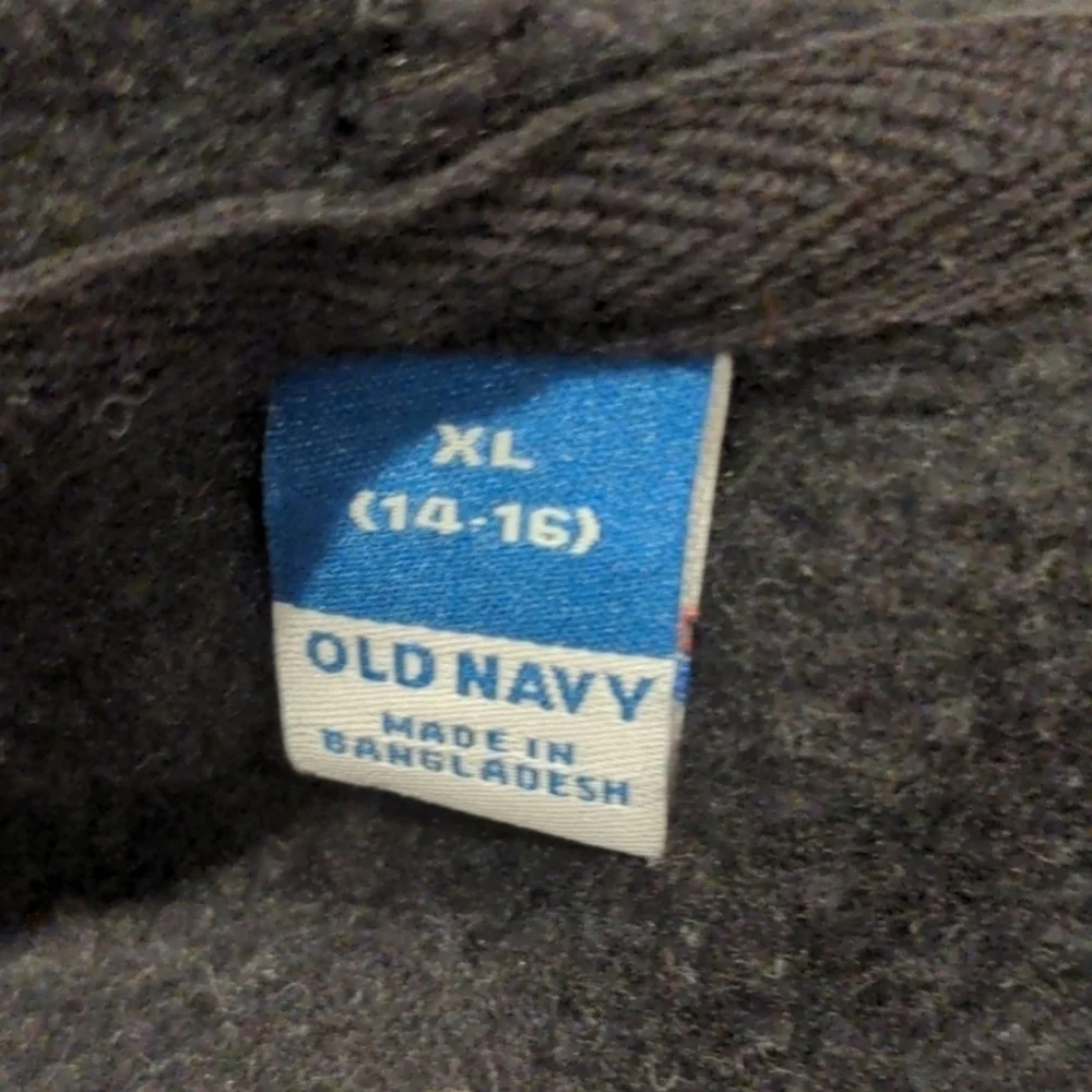 Old Navy Fleece Black Full Zip Logo Hoodie size XL 14/16